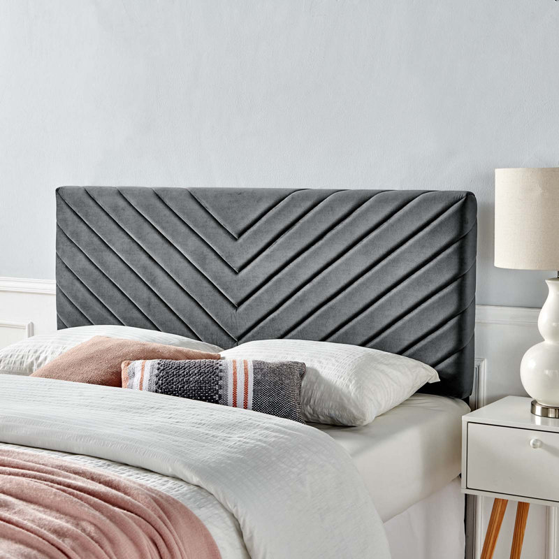 Tête de lit en velours Alyson, Gris anthracite, Double/grand
