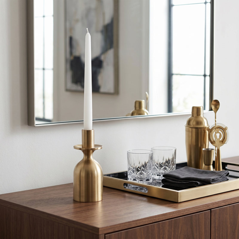 Porte-bougie cylindrique à large base en métal pour table de salle à manger - Présentoir à bougie décoratif moderne pour porte-bougie