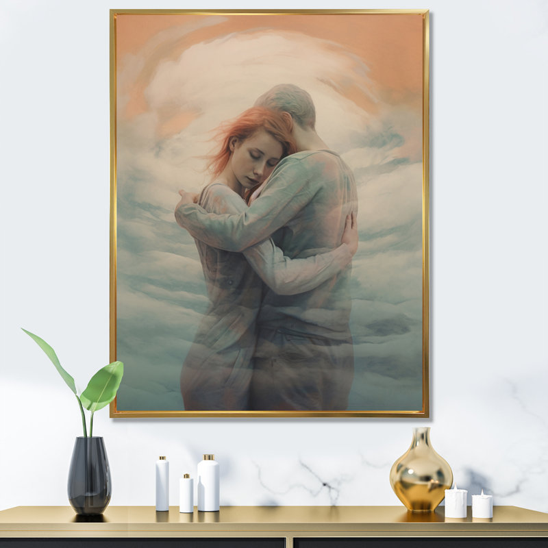 «Passionate Hug Couple Celebration I», reproduction sur toile, 40" H x 30" W, Cadre flottant doré