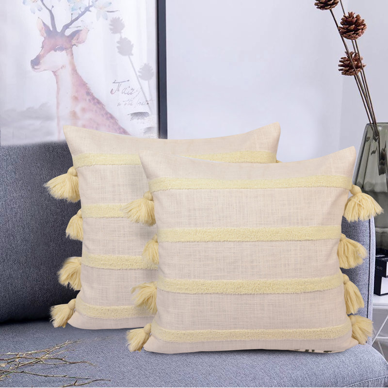 Housse de coussin 100% coton, Ivoire / Jaune