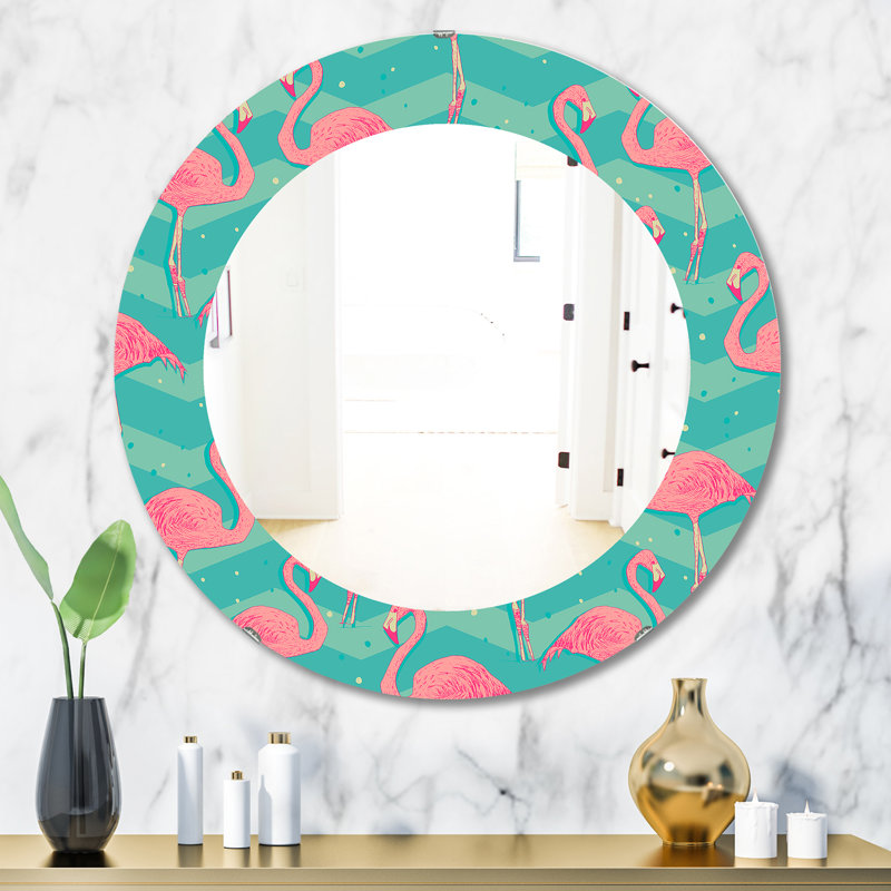 Flamant rose 1 - Miroir traditionnel, H 31,5 po x l 23,7 po