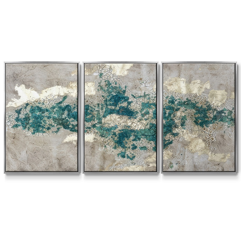 Minéral Drift I - Toile encadrée multi-pièces, H 36 po x l 75 po x P 2 po, Argenté