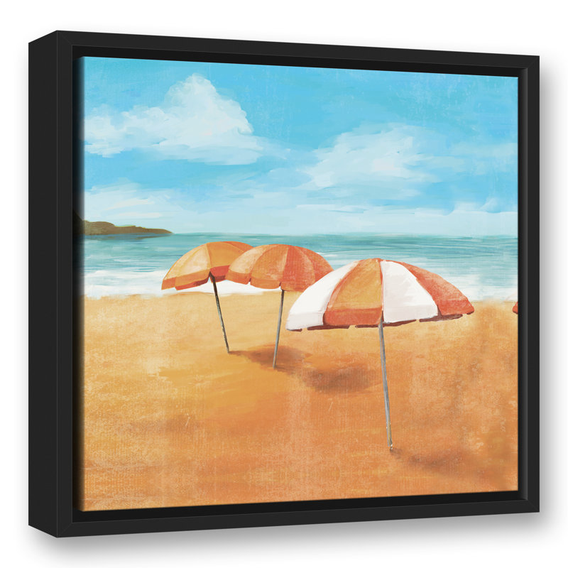 « stripe beach parasols », reproduction de peinture à l’acrylique sur toile, H 31,75 po x l 31,75 po, Cadre noir