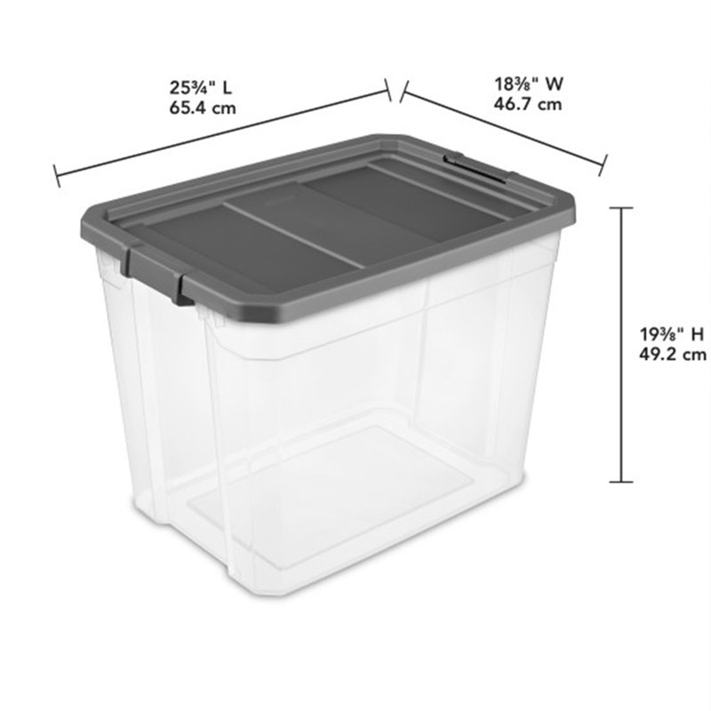 Sterilite Clear Plastic Stacking Storage Containers w/ Lid, Clear/Grey, 108 Quart