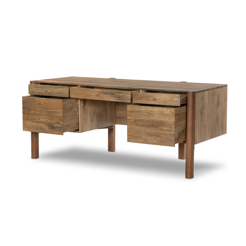 Reza Solid Wood Executive Desk, Smoked Honey