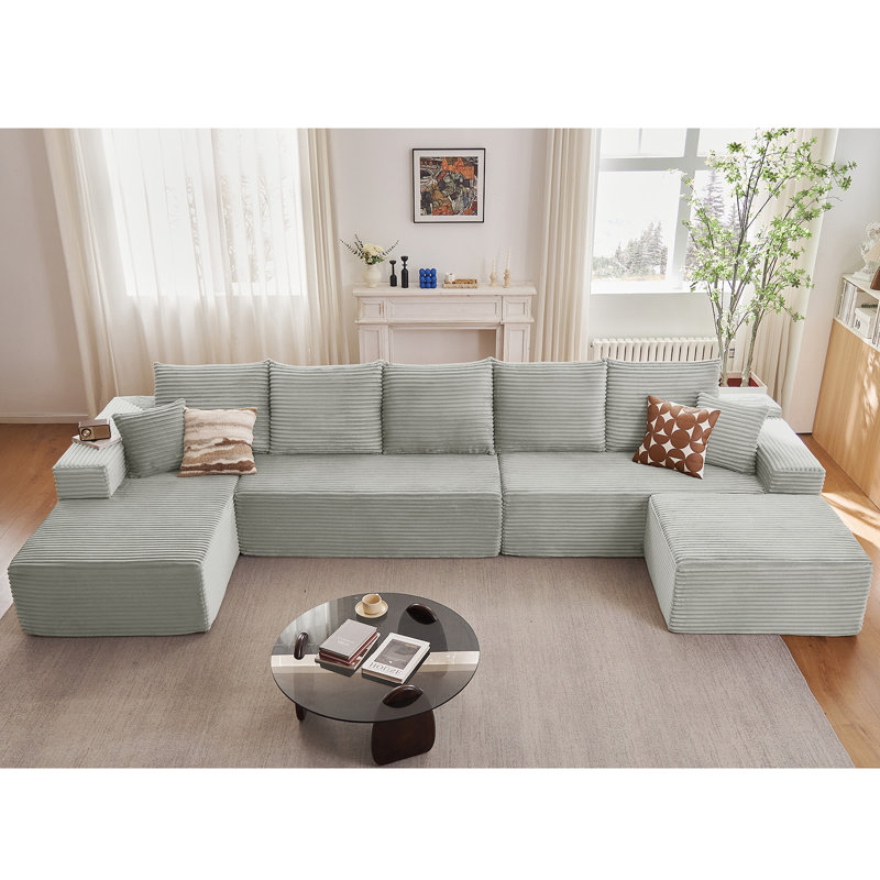 Boneless 166.9" Cloud Sectional Sofa With 1 Ottoman and 1 Left Chaise,Modern Minimalist Upholstered Couches, Comfort U Shaped Sofa For Living Room,Deep Seat Corner Couch,No Assembly Required