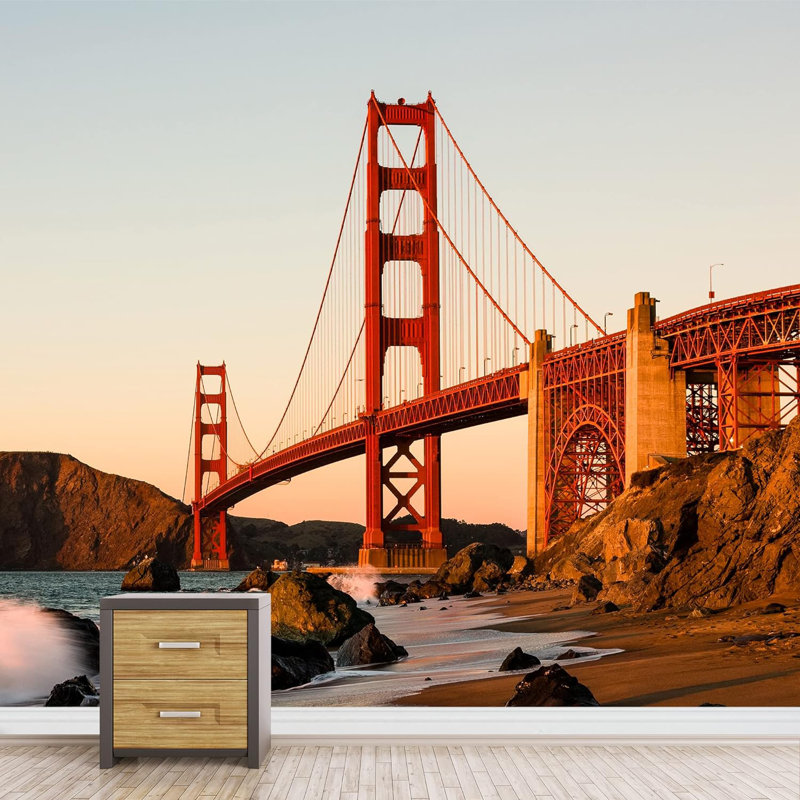 Panneau de papier peint Beach Beach San Francisco Bridge, L 100 po x l 144 po