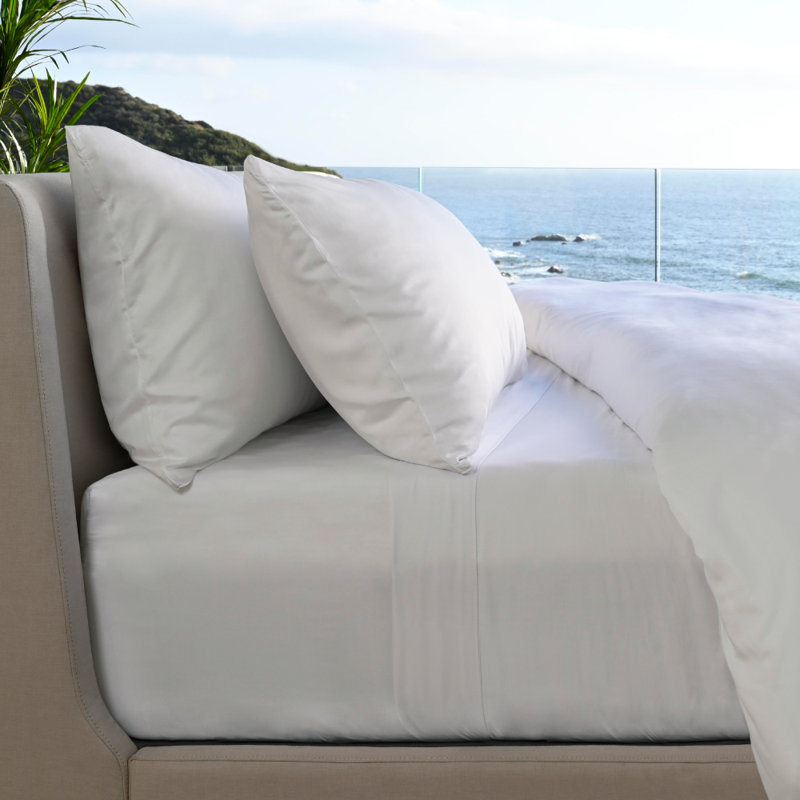 Bamboo Sateen Sheet Set, White, Split King Sheet Set with 2 Pillowcases