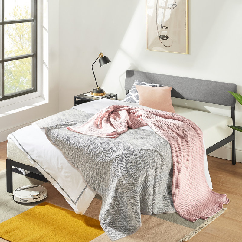Upholstered Metal Platform Bed, Twin, Classic Gray