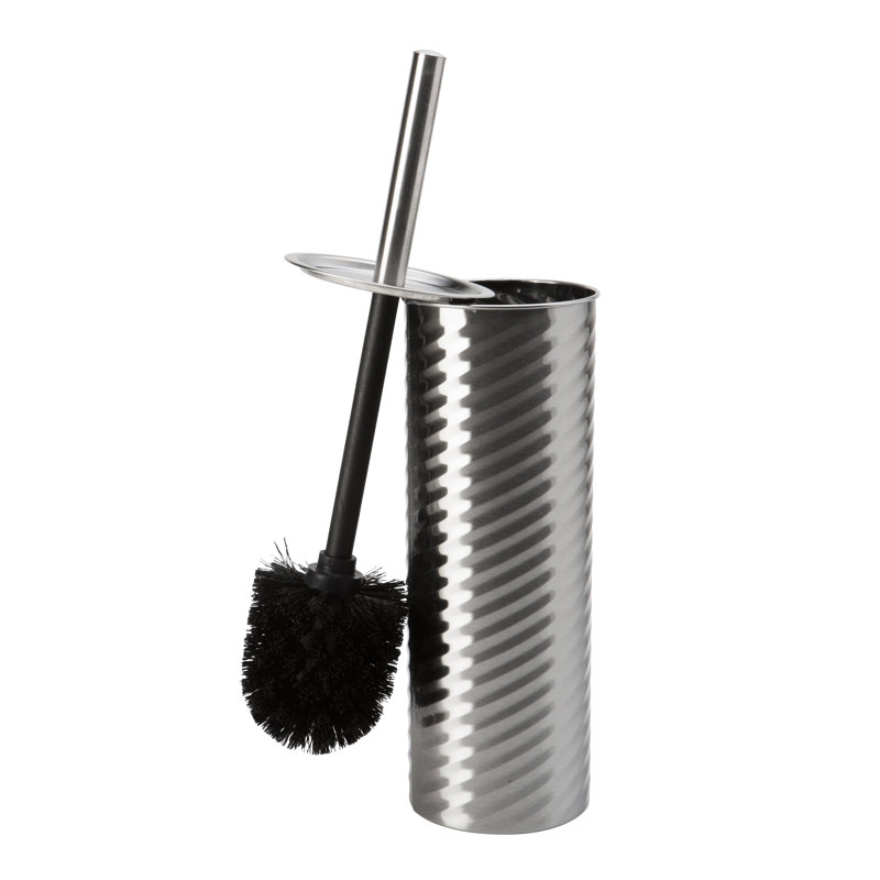 Chrome Swirled Texture Toilet Brush & Holder Set of 2