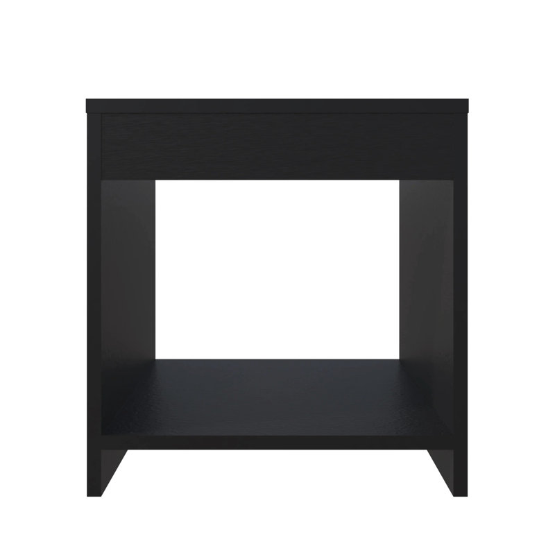Table de chevet moderne avec espace de rangement ouvert en noir, Black