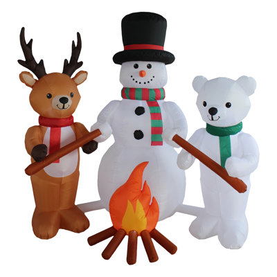 6 Foot Tall Christmas Inflatable Snowman Reindeer Polar Bear Trio Campfire Camping Roasting Marshmallows Built-In LED Lights Indoor and Outdoor Holiday Blow Up Yard Garden Decoration