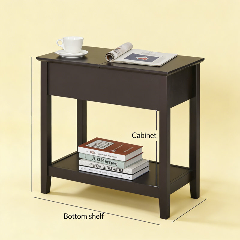 End Table,Narrow Side Table with Flip Top,Storage Cabinet,Bottom Shelf for Living Room