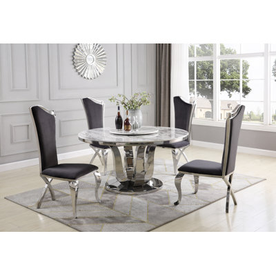 McMullen 4 - Person Marble Top Pedestal Dining Set