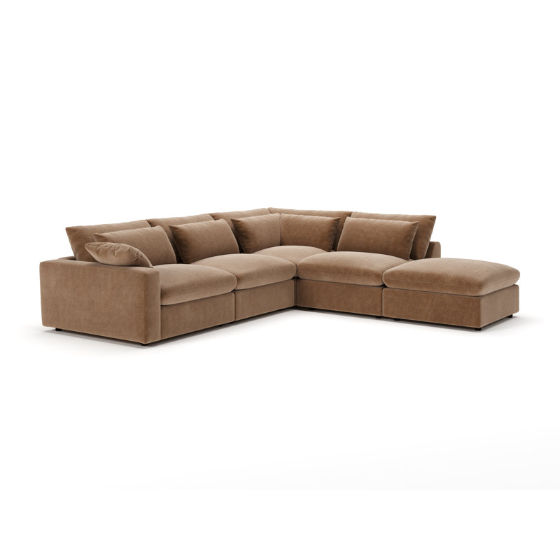 Remy 5-Piece Modular Chaise Sectional, Right Hand Facing, Andrew Cognac Performance Chenille