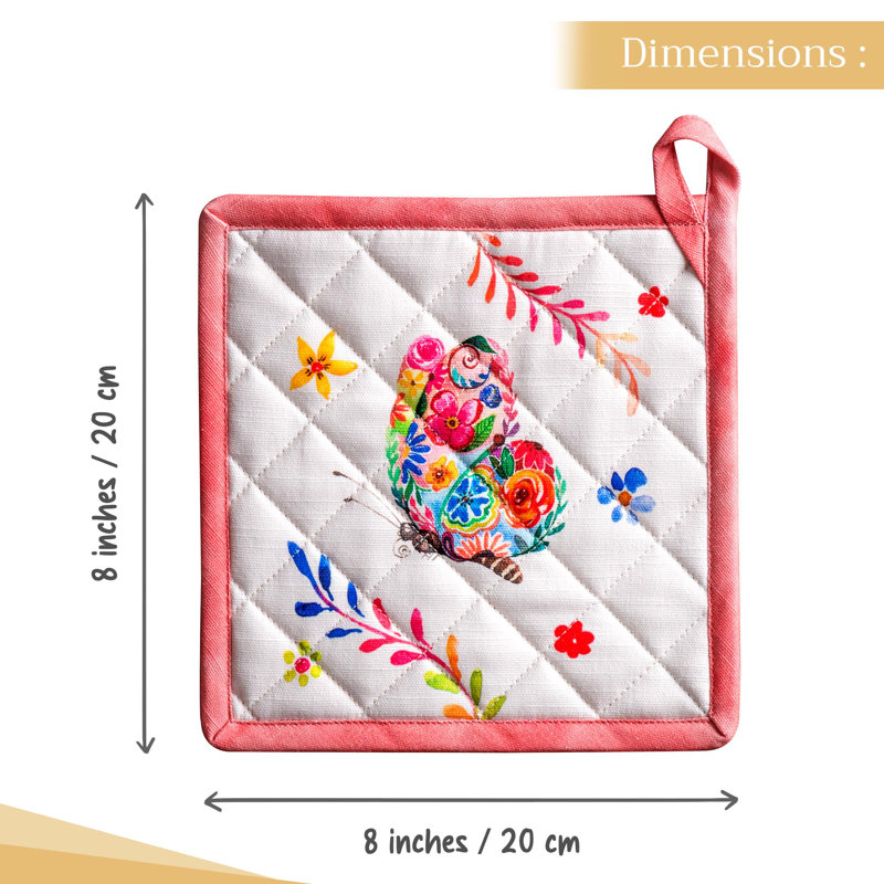 Coussins chauffants 8 po x 8 po résistants à la chaleur de la Maison d'Hermine avec poignées en boucle pour la décoration de la Saint-Valentin qui manipule des casseroles chaudes printemps / été (lot de 1, Happy Florals - High Summer)