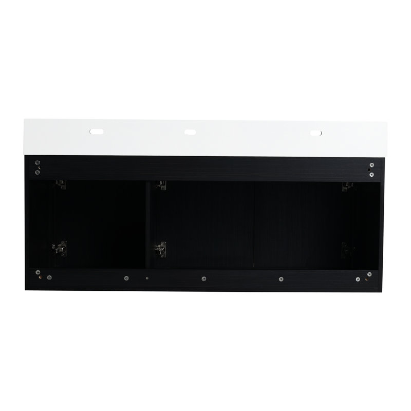 Meuble-lavabo de salle de bain 48 po, lavabo en résine à bords épais, armoire en châtaignier noir, porte à charnières à fermeture en douceur, lavabo mural 48 po, moderne
