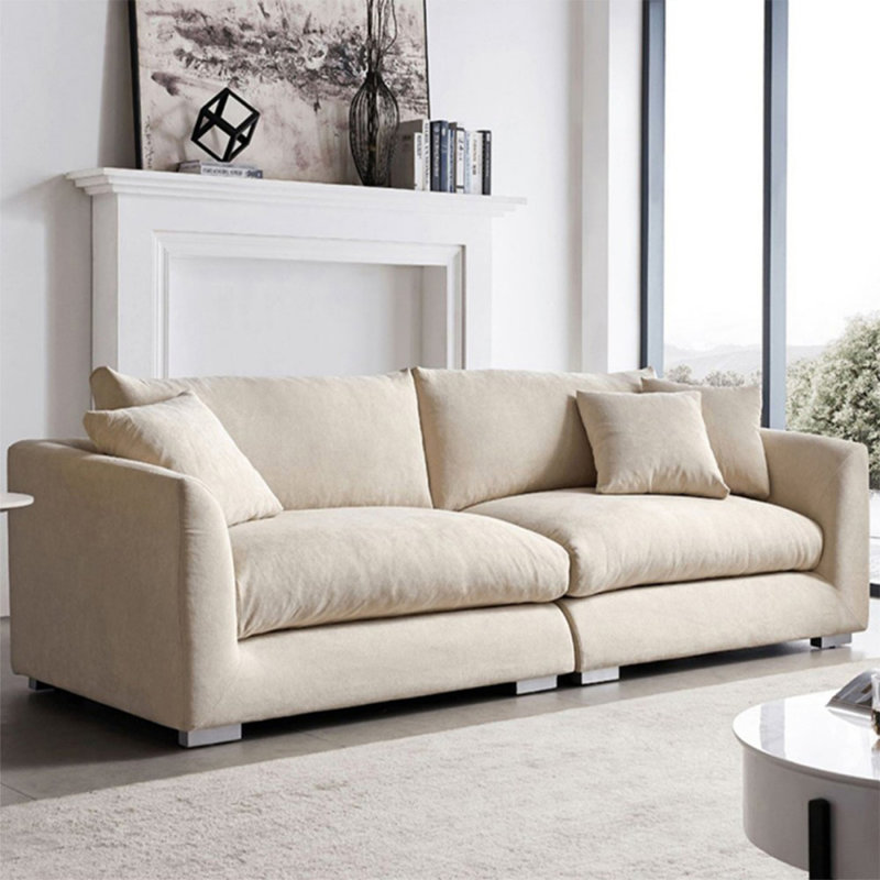 Causeuse-coussin modulaire en chenille crème et blanc, H 35,43 po x l 85,83 po x P 37,4 po