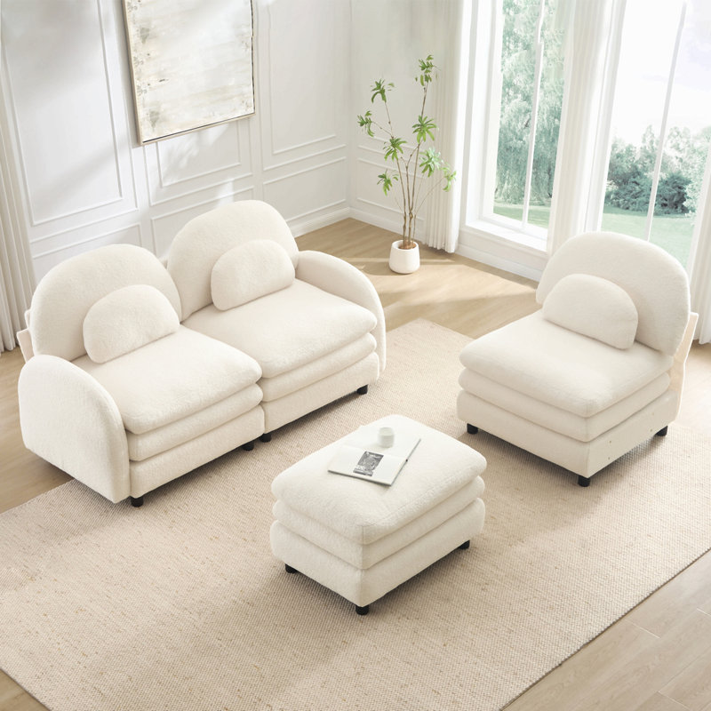 Canapé 3 places Teddy, L 98,2 po, Ourson blanc et beige