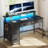 Computer Desk with Monitor Stand & Charging Station, Gaming Desk with LED Lights &  Drawers-567466522-567466501
