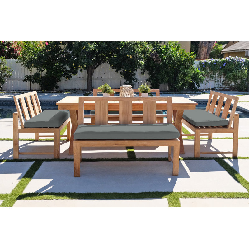 Burrosa 8 - Person Teak Patio Dining Set with Extendable Rectangular Table , Sunbrella® Cushions Included, Charcoal