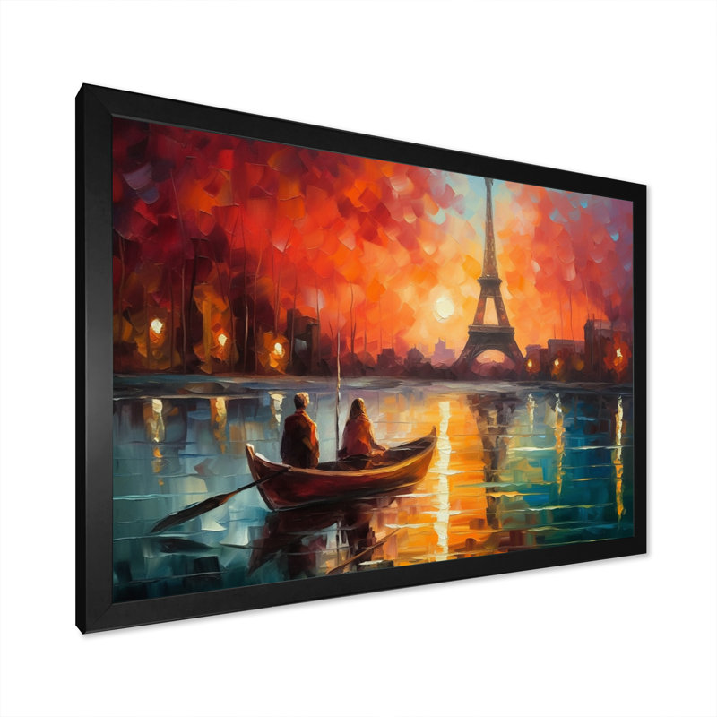 Peinture romantique sur toile I, soirée romantique, Cadre photo noir, H 30 po x l 40 po x P 1,5 po