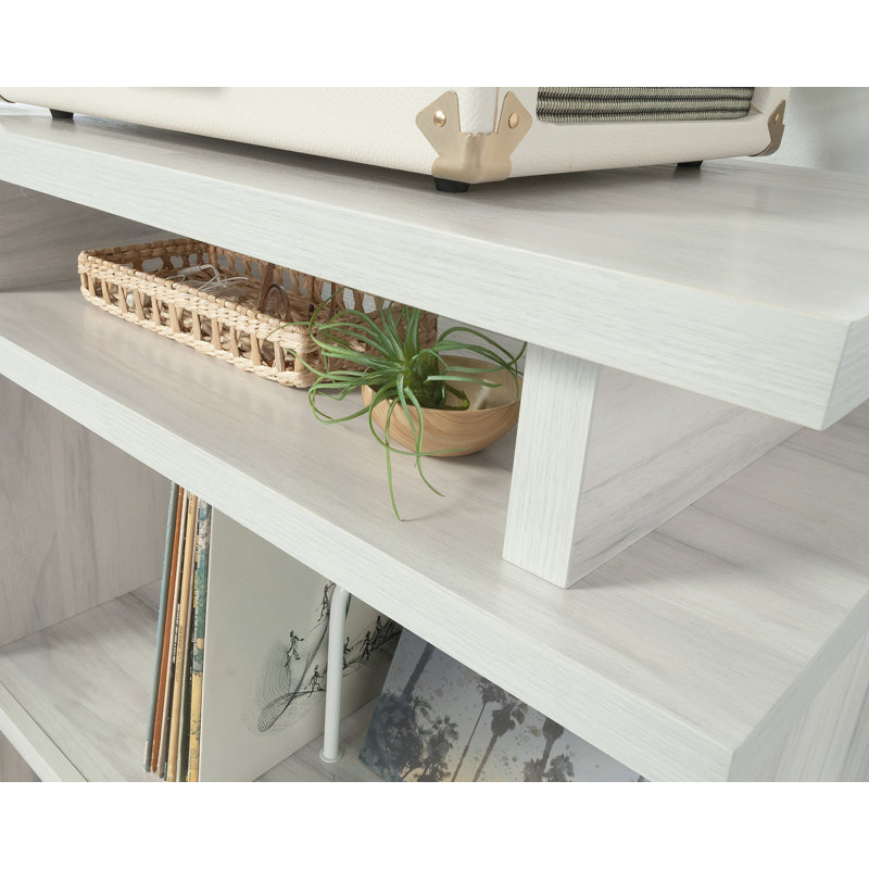 Gray Engineered Wood Bookcase with Cubes and Shelves