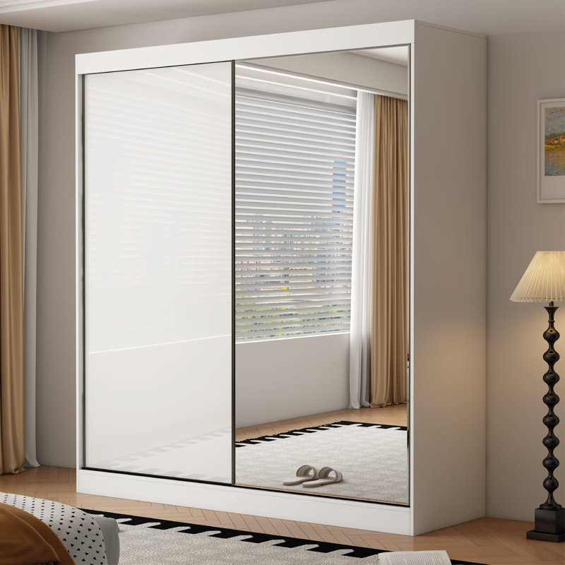 2 Door Manufactured Wood Wardrobe, 220cm H x 200cm W x 62cm D