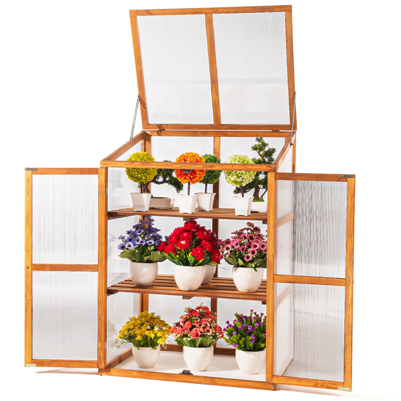 Fir Wood Cold Frame Greenhouse with Polycarbonate Panels