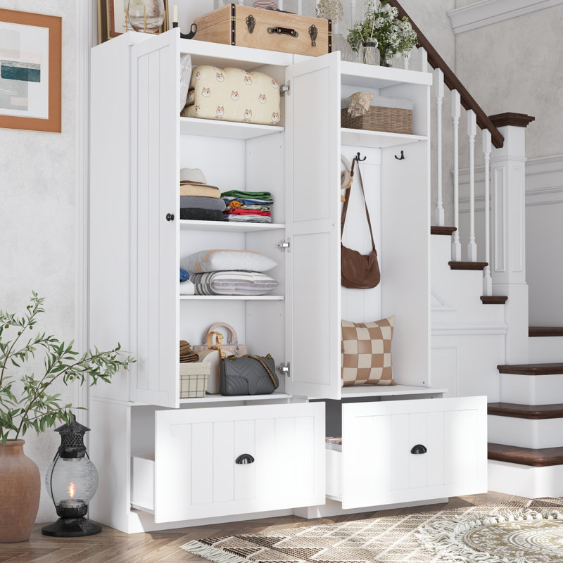 Hall Tree Set With Strong Storage And Metal Hooks
