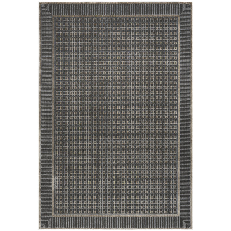Nordic Power Loom Polyester Geometric Area Rug in Black/Taupe
