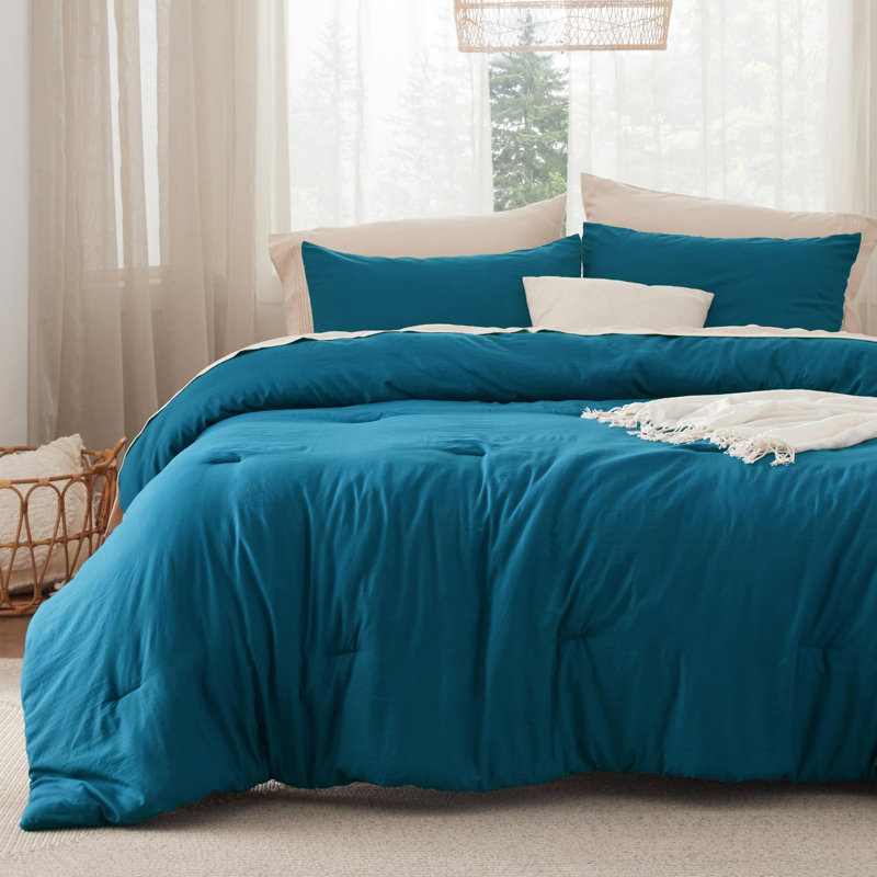 Bedsure Reversible Prewashed Comforter Set, Twin Comforter + 1 Standard Pillowcase, Teal
