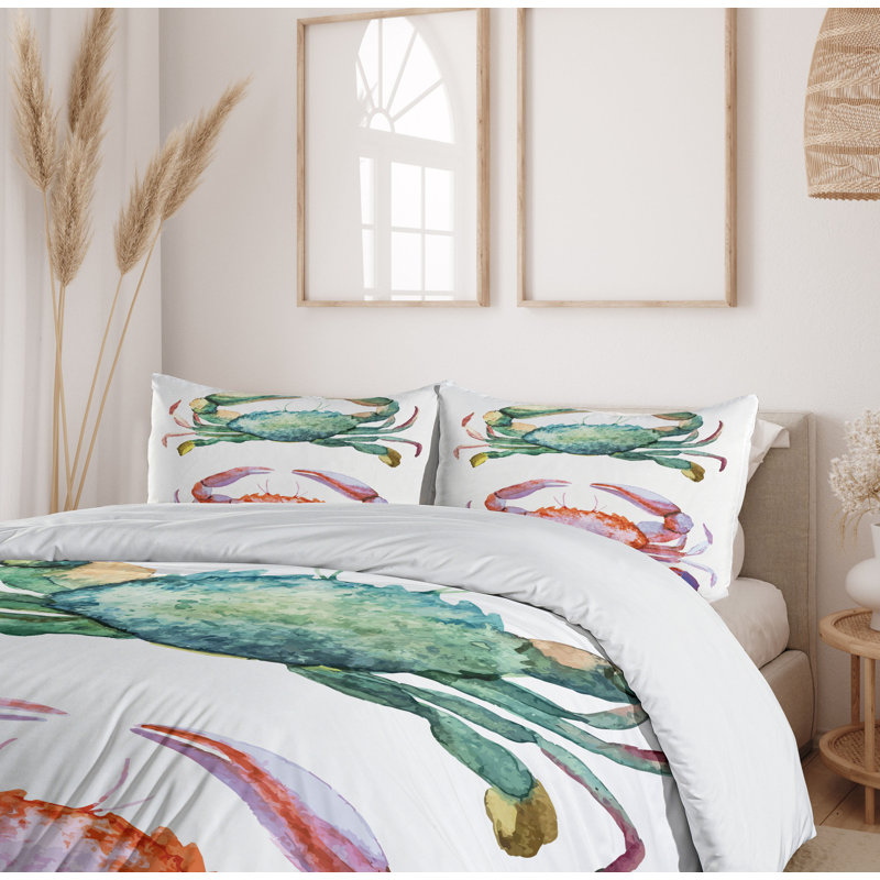 Twin Watercolor Crabs Duvet Cover Set with Pillow Sham