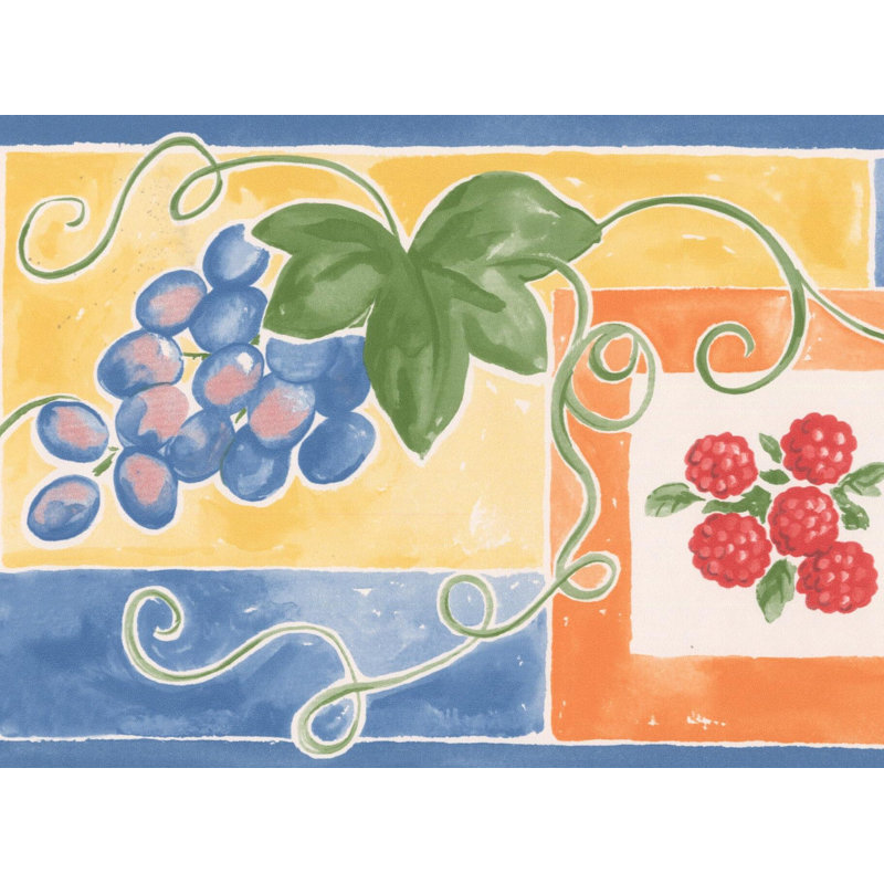 Bordure de papier peint pour salle de bain à motif de fraises, de framboise et de citron