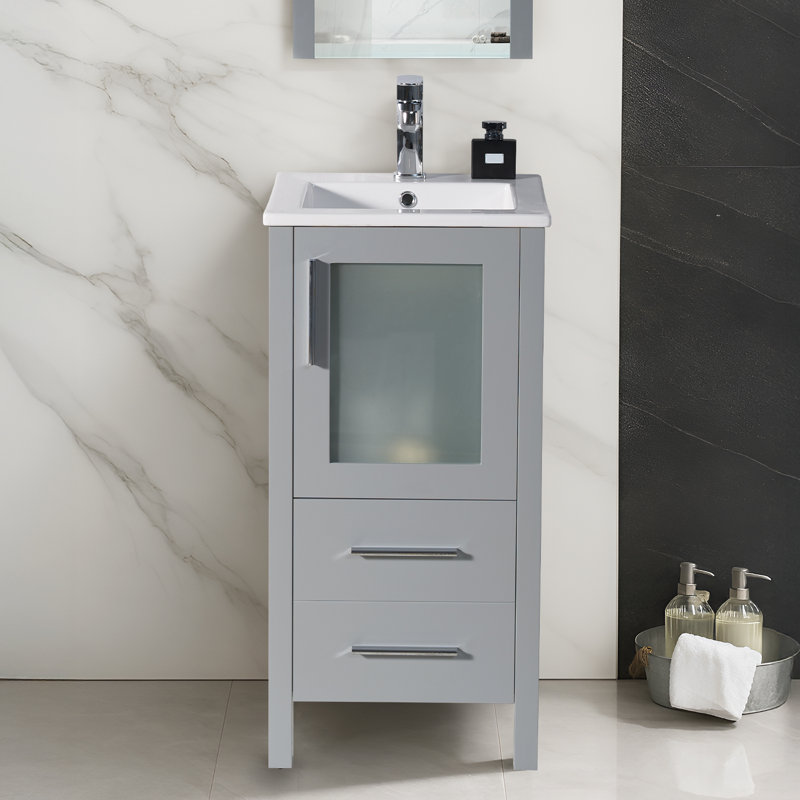 16" Single Bathroom Vanity with Sink, Metal Gray