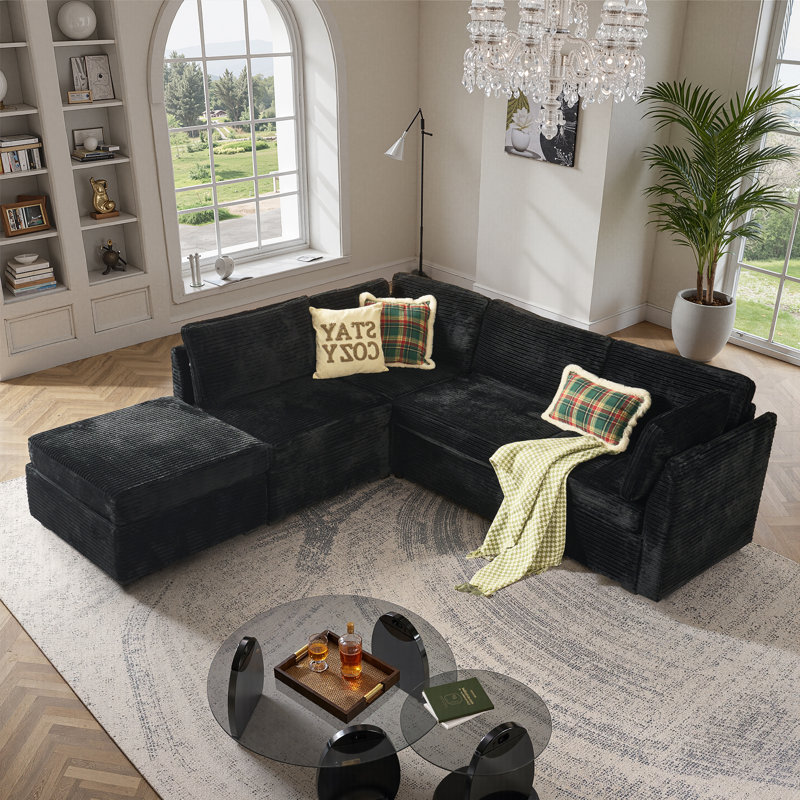 Ensemble de canapé modulaire 5 pièces, canapé rembourré en velours côtelé avec fauteuils d'appoint, canapé de salon à configuration flexible