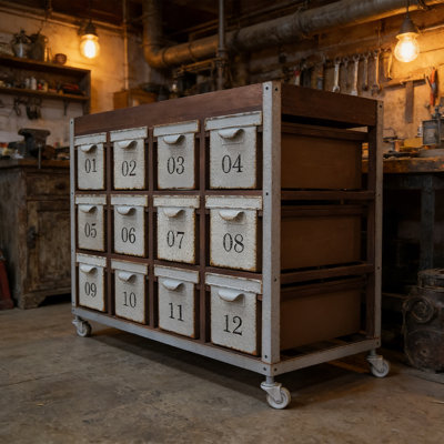 Retro industrial style multi-drawer storage cabine
