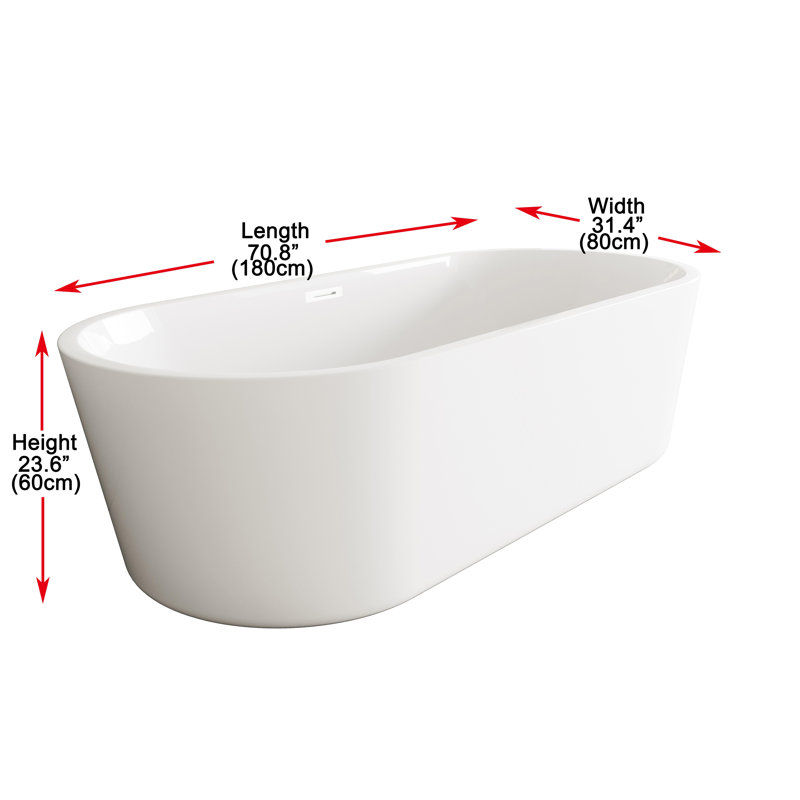 Baignoire de trempage 71 "x 31" Jakeil, Blanc poli
