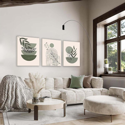 Abstrait art mural encadré abstrait géométrique ligne soleil lune lune beige, décoration de chambre bohème minimaliste botanique, affiches murales vert sauge pour la vie 12 po x 16 po