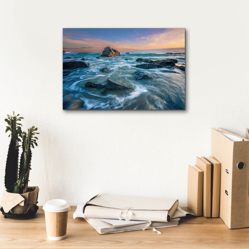 «Decembre Morning On Marginal Way» par Rick Berk, art mural sur toile, H 12 po x l 18 po x P 0,75 po