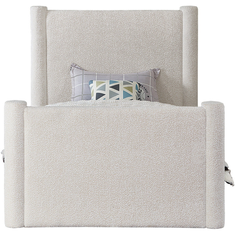 Elias Upholstered Platform Bed, Twin, Cream Boucle Fabric