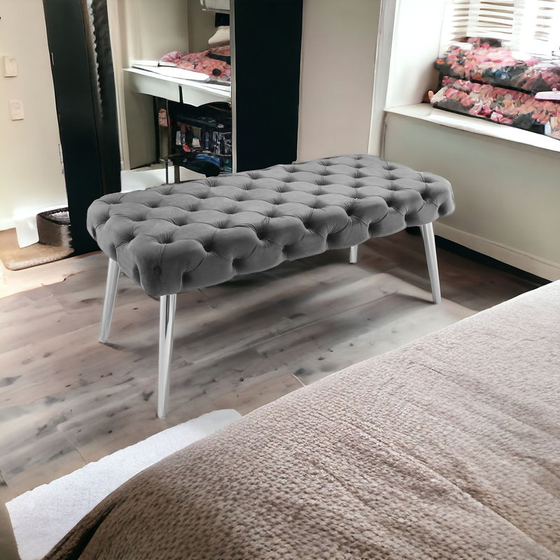 Banc rembourré Triniyah Upholstery, Gris, Argent
