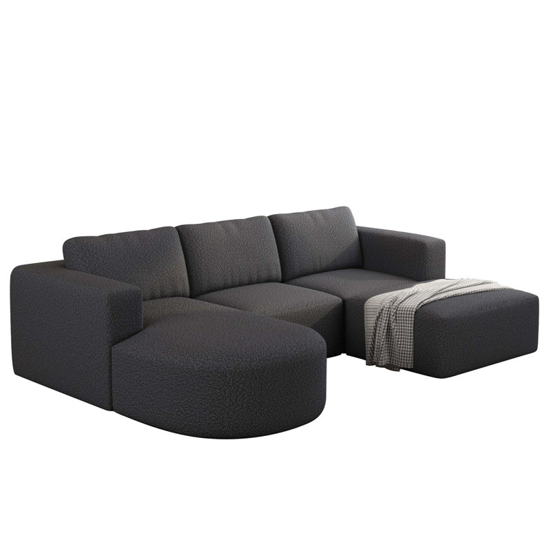 Modular U-Shaped Sectional Sofa With Ottoman And Sleeper Function, Dark Grey Fabric
