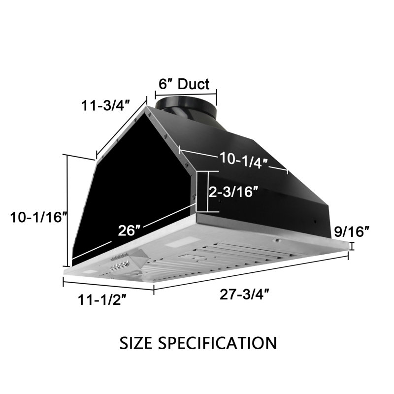 30 Inch Stainless Steel Range Hood Insert with Charcoal Filters and LED Lights