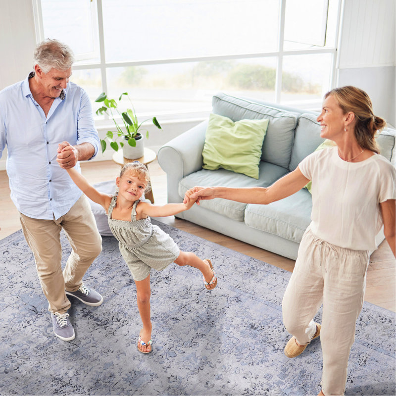 5x8 Area Rugs For Home Spaces - Washable, Non-slip, Non-shedding, Foldable, Low-pile, & Pet (blue+cream Bedroom Washable Rug Living Room, Dining Kitchen Soft, ,