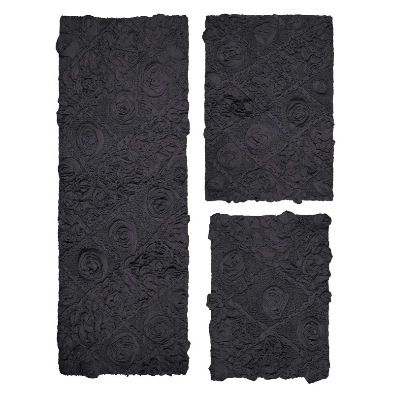 Schoenberger 100% Cotton Bath Rugs (Set of 3), Gray