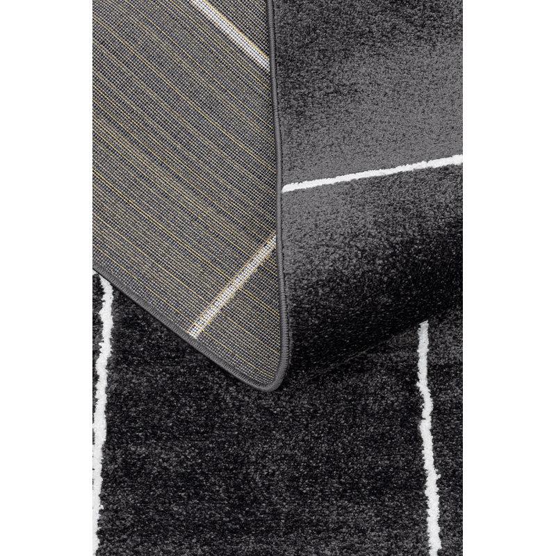 Tapis rayé blanc anthracite Marquaveon, Rectangle 2 pi 8 po x 5 pi