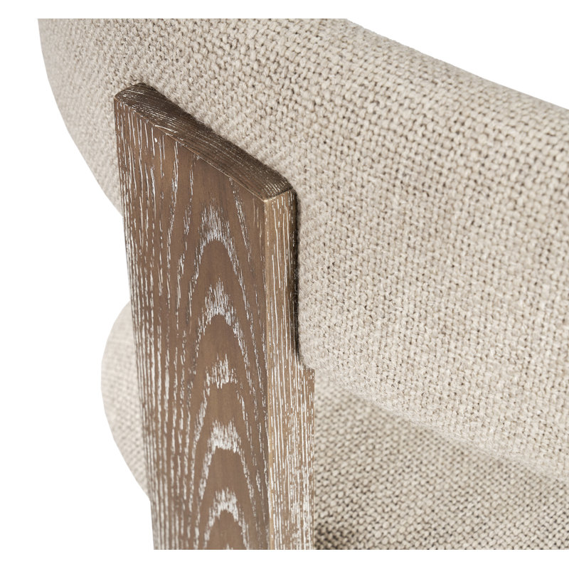 Brooklyn Upholstered Stool with Solid Wood Frame, Flax Polyester/ Autumn Brown Frame