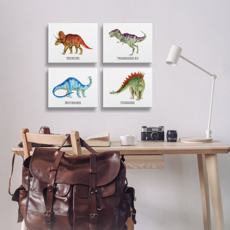 Educational Dinosaur Types 4 PC Canvas Wall Art Set by Brett Blumenthal, 11" H x 14" W