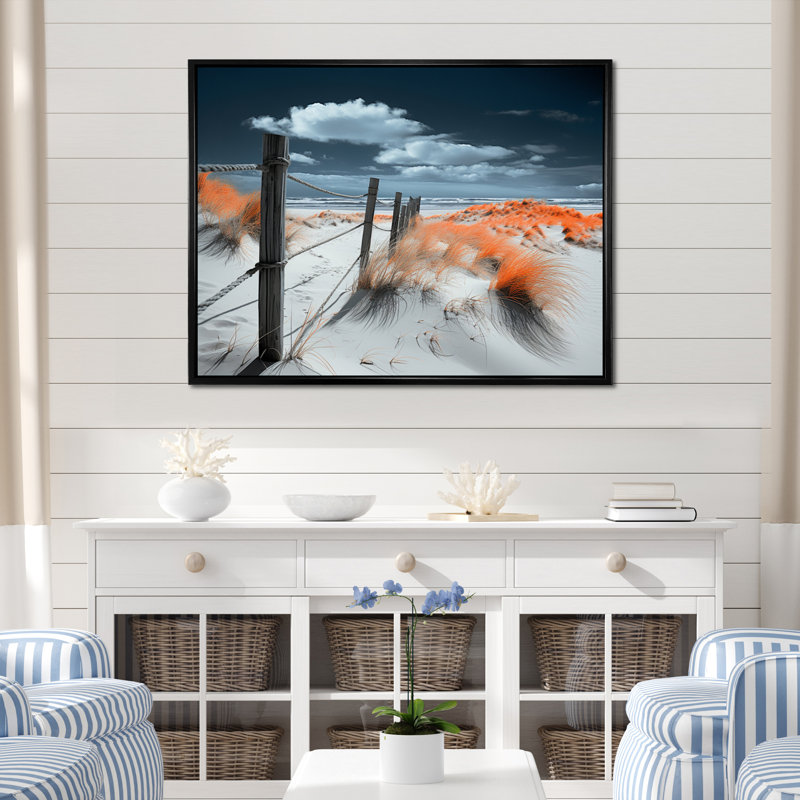 Coral Sandy Beach - reproduction sur toile, H 34 po x l 44 po x P 1,5 po, Cadre flottant noir